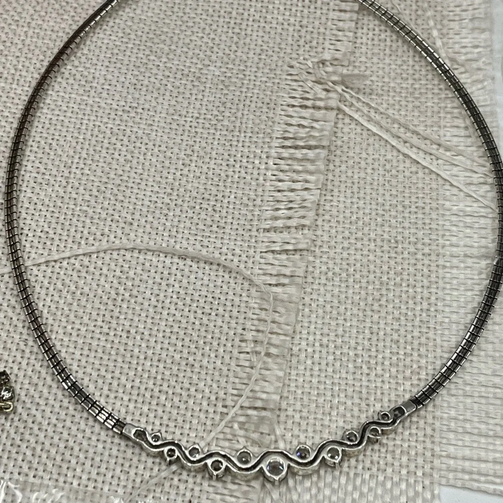 Vintage Sterling Silver CI 925 Channeled CZ Omega Collar Necklace – 16” - Picture 9 of 17
